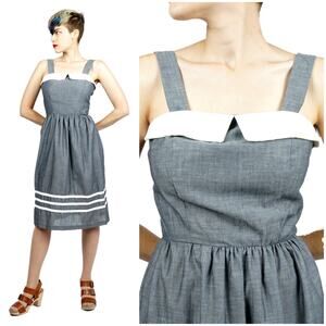 Vintage 1950s Gray Cotton Sleeveless Sundress Vicky Vaughn Junior | XS/Small